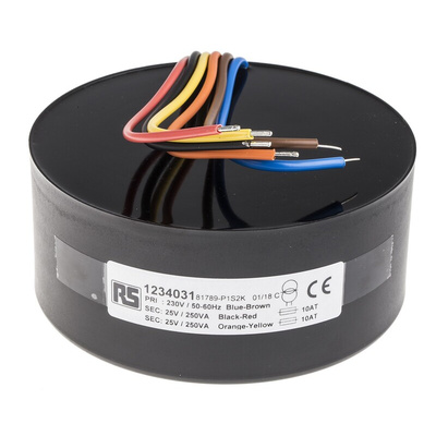 RS PRO 230V ac, 2 x 25V ac Toroidal Transformer, 500VA 2 Output