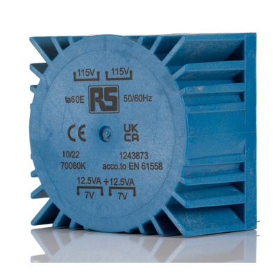 RS PRO 2 x 115V ac, 2 x 7V Toroidal Transformer, 25VA