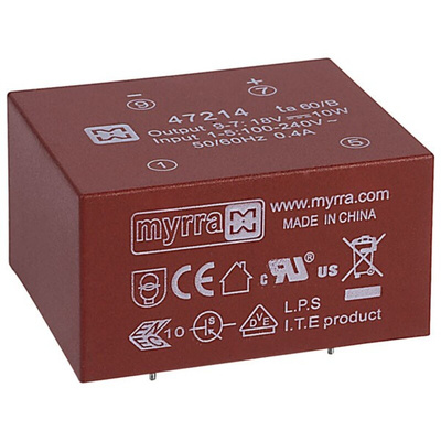 Myrra 18V dc 1 Output PCB Mount PCB Transformer, 10W