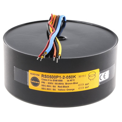 Nuvotem Talema 230V ac, 2 x 50V ac Toroidal Transformer, 500VA 2 Output