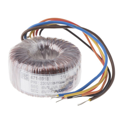 RS PRO 230V ac, 2 x 6V ac Toroidal Transformer, 15VA 2 Output