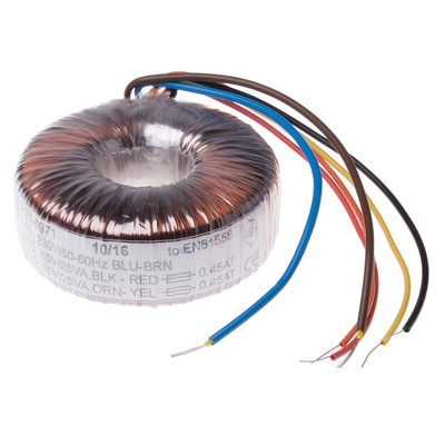 RS PRO 230V ac, 2 x 55V ac Toroidal Transformer, 50VA 2 Output
