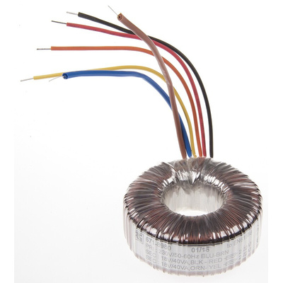 RS PRO 230V ac, 2 x 18V ac Toroidal Transformer, 80VA 2 Output