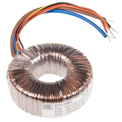 RS PRO 230V ac, 2 x 25V ac Toroidal Transformer, 80VA 2 Output