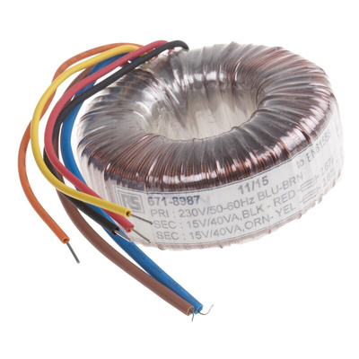 RS PRO 230V ac, 2 x 15V ac Toroidal Transformer, 80VA 2 Output
