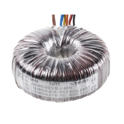 RS PRO 230V ac, 2 x 12V ac Toroidal Transformer, 160VA 2 Output
