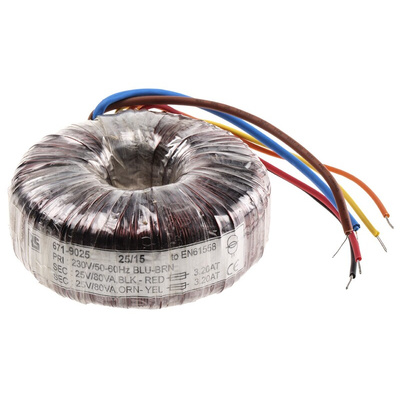 RS PRO 230V ac, 2 x 25V ac Toroidal Transformer, 160VA 2 Output
