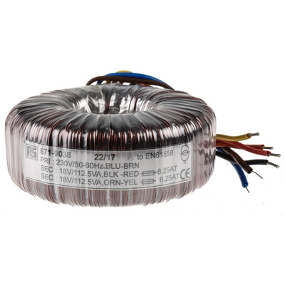 RS PRO 230V ac, 2 x 18V ac Toroidal Transformer, 225VA 2 Output