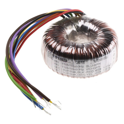 RS PRO 115 V ac, 230 V ac, 2 x 9V ac Toroidal Transformer, 30VA 2 Output