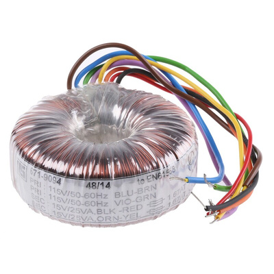 RS PRO 115 V ac, 230 V ac, 2 x 15V ac Toroidal Transformer, 50VA 2 Output