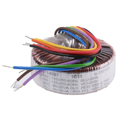 RS PRO 115 V ac, 230 V ac, 2 x 9V ac Toroidal Transformer, 50VA 2 Output