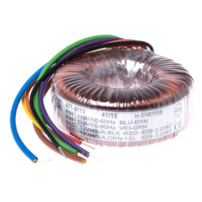 RS PRO 115 V ac, 230 V ac, 2 x 12V ac Toroidal Transformer, 80VA 2 Output