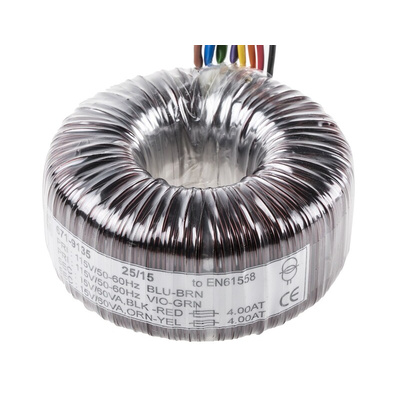 RS PRO 115 V ac, 230 V ac, 2 x 15V ac Toroidal Transformer, 120VA 2 Output