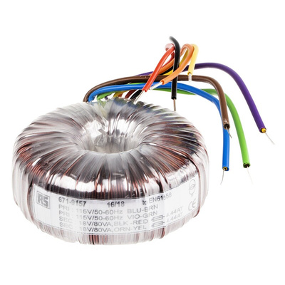 RS PRO 115 V ac, 230 V ac, 2 x 18V ac Toroidal Transformer, 160VA 2 Output