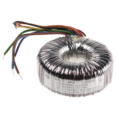 RS PRO 115 V ac, 230 V ac, 2 x 25V ac Toroidal Transformer, 225VA 2 Output