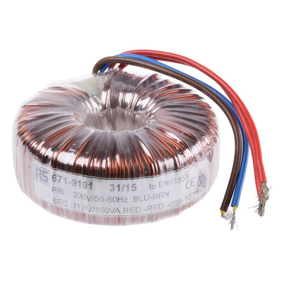 RS PRO 230V ac, 11.8V ac Toroidal Transformer, 150VA 1 Output