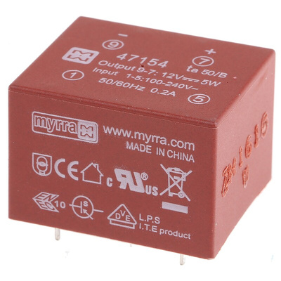 1 Output 5W SMPS Transformer, 85 → 265 V ac, 85 → 370 V dc, 12V dc