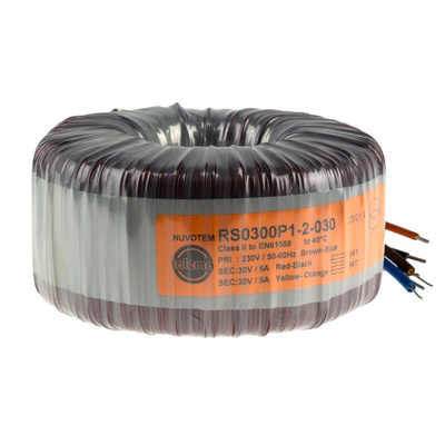 Nuvotem Talema 230V ac, 2 x 30V ac Toroidal Transformer, 300VA 2 Output