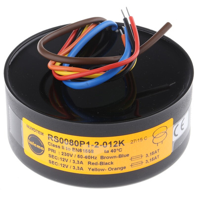 Nuvotem Talema 230V ac, 2 x 12V ac Toroidal Transformer, 80VA 2 Output