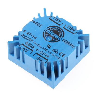 Nuvotem Talema 115 V ac, 230 V ac, 2 x 15V ac Toroidal Transformer, 1.6VA 2 Output