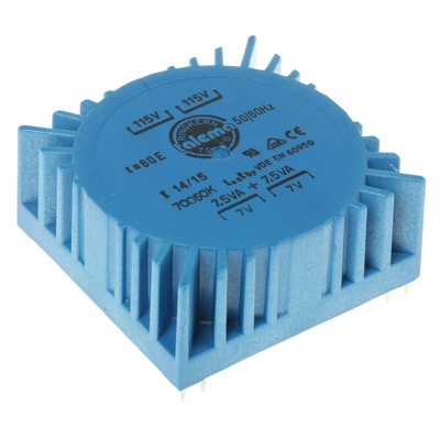 Nuvotem Talema 115 V ac, 230 V ac, 2 x 7V ac Toroidal Transformer, 15VA 2 Output