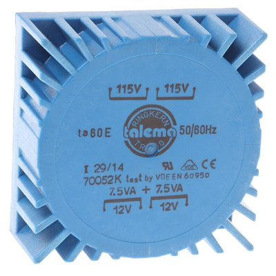 Nuvotem Talema 115 V ac, 230 V ac, 2 x 12V ac Toroidal Transformer, 15VA 2 Output