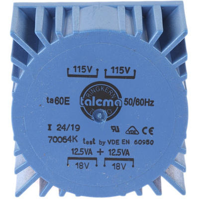 Nuvotem Talema 115 V ac, 230 V ac, 2 x 18V ac Toroidal Transformer, 25VA 2 Output