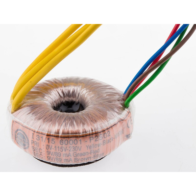 Nuvotem Talema 115 V ac, 230 V ac, 2 x 9V ac Toroidal Transformer, 1.6VA 2 Output