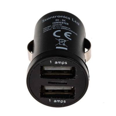 RS PRO Car Charger, 12V dc Input, 5V dc Output USB, 2 x 1A