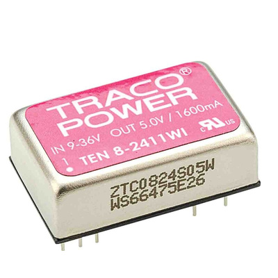 TRACOPOWER TEN 8WI DC-DC Converter, 5V dc/ 1.6A Output, 9 → 36 V dc Input, 8W, Through Hole, +85°C Max Temp