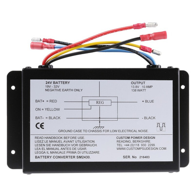 Custom Power Design DC-DC Converter, 13.8V dc/ 5A Output, 19 → 32 V dc Input, 138W, Mounting Bracket, +50°C Max