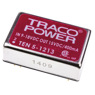 TRACOPOWER TEN 5 DC-DC Converter, 15V dc/ 400mA Output, 9 → 18 V dc Input, 6W, Through Hole, +85°C Max Temp