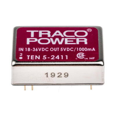 TRACOPOWER TEN 5 DC-DC Converter, 5V dc/ 1A Output, 18 → 36 V dc Input, 5W, PCB Mount, +85°C Max Temp -40°C Min