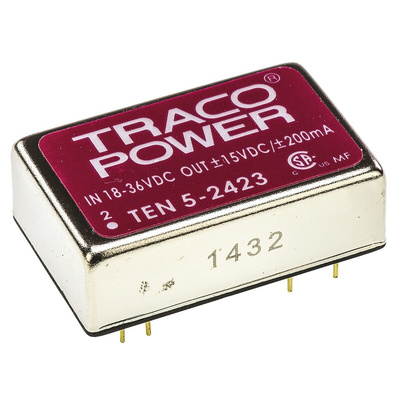 TRACOPOWER TEN 5 DC-DC Converter, ±15V dc/ ±200mA Output, 18 → 36 V dc Input, 6W, Through Hole, +85°C Max Temp