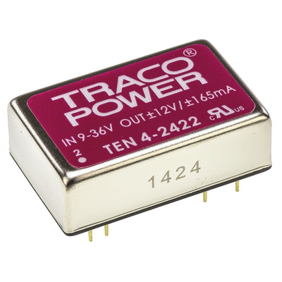TRACOPOWER TEN 4 DC-DC Converter, ±12V dc/ ±165mA Output, 9 → 36 V dc Input, 4W, Through Hole, +75°C Max Temp