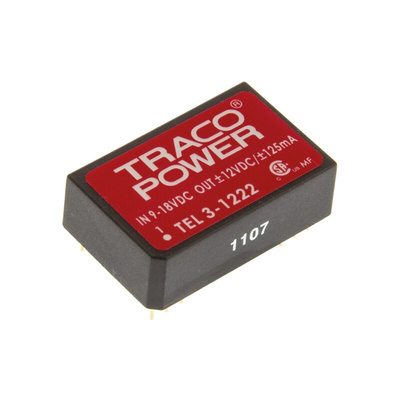 TRACOPOWER TEL 3 DC-DC Converter, ±12V dc/ ±125mA Output, 9 → 18 V dc Input, 3W, Through Hole, +85°C Max Temp