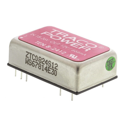TRACOPOWER TEN 8 DC-DC Converter, 12V dc/ 665mA Output, 18 → 36 V dc Input, 8W, Through Hole, +85°C Max Temp