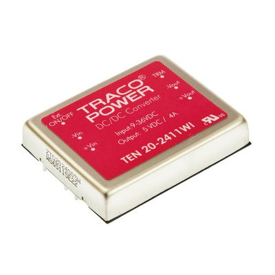 TRACOPOWER TEN 20WI DC-DC Converter, 5V dc/ 4A Output, 9 → 36 V dc Input, 20W, Through Hole, +85°C Max Temp