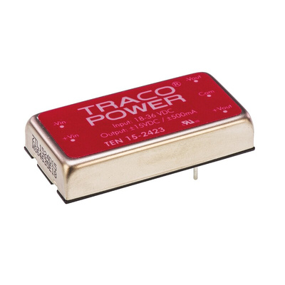 TRACOPOWER TEN 15 DC-DC Converter, ±15V dc/ ±500mA Output, 18 → 36 V dc Input, 15W, Through Hole, +85°C Max Temp