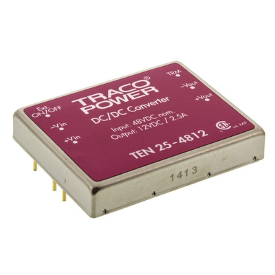 TRACOPOWER TEN 25 DC-DC Converter, 12V dc/ 2.5A Output, 36 → 75 V dc Input, 25W, Through Hole, +85°C Max Temp