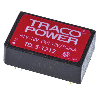 TRACOPOWER TEL 5 DC-DC Converter, 12V dc/ 500mA Output, 9 → 18 V dc Input, 5W, Through Hole, +85°C Max Temp