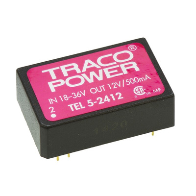 TRACOPOWER TEL 5 DC-DC Converter, 12V dc/ 500mA Output, 18 → 36 V dc Input, 5W, Through Hole, +85°C Max Temp
