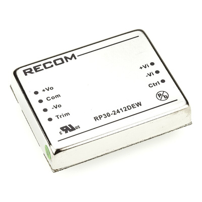 Recom RP30-EW DC-DC Converter, ±12V dc/ ±1.25A Output, 10 → 40 V dc Input, 30W, Through Hole, +85°C Max Temp