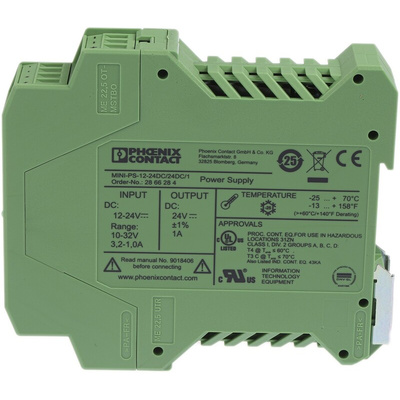 Phoenix Contact MINI-PS-12-24DC/24DC/1 DC-DC Converter, 24V dc/ 1A Output, 10 → 32 V dc Input, 24W, DIN Rail