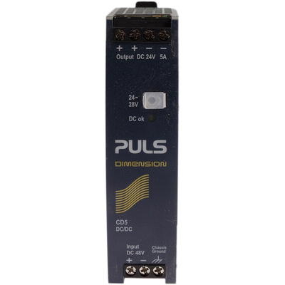 PULS DIMENSION-CD DC-DC Converter, 24V dc/ 5A Output, 36 → 60 V dc Input, 120W, DIN Rail Mount, +70°C Max Temp