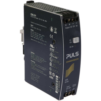 PULS DIMENSION-CD DC-DC Converter, 12V dc/ 8A Output, 18 → 32.4 V dc Input, 96W, DIN Rail Mount, +70°C Max Temp