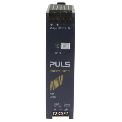 PULS DIMENSION-CD DC-DC Converter, 12V dc/ 8A Output, 18 → 32.4 V dc Input, 96W, DIN Rail Mount, +70°C Max Temp