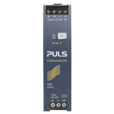 PULS DIMENSION-CD DC-DC Converter, 24V dc/ 5A Output, 18 → 32.4 V dc Input, 120W, DIN Rail Mount, +70°C Max Temp