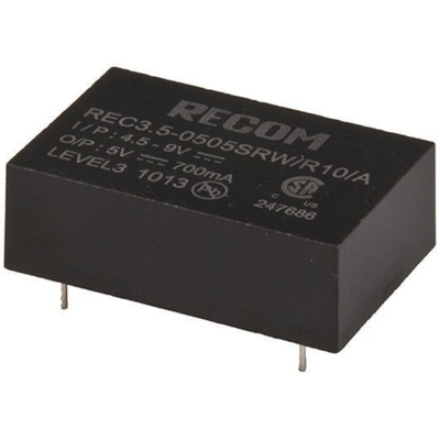 Recom REC3.5 DC-DC Converter, 12V dc/ 290mA Output, 9 → 18 V dc Input, 3.5W, Through Hole, +85°C Max Temp -40°C