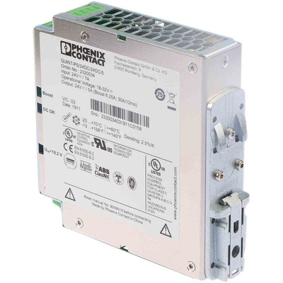 Phoenix Contact QUINT-PS/24DC/24DC/5 DC-DC Converter, 24V dc/ 5A Output, 18 → 32 V dc Input, 120W, DIN Rail